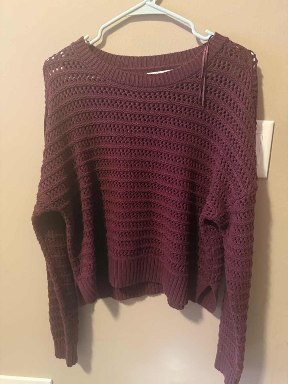 Aeropostale Open-Knit Crewneck Sweater - Plum Wine